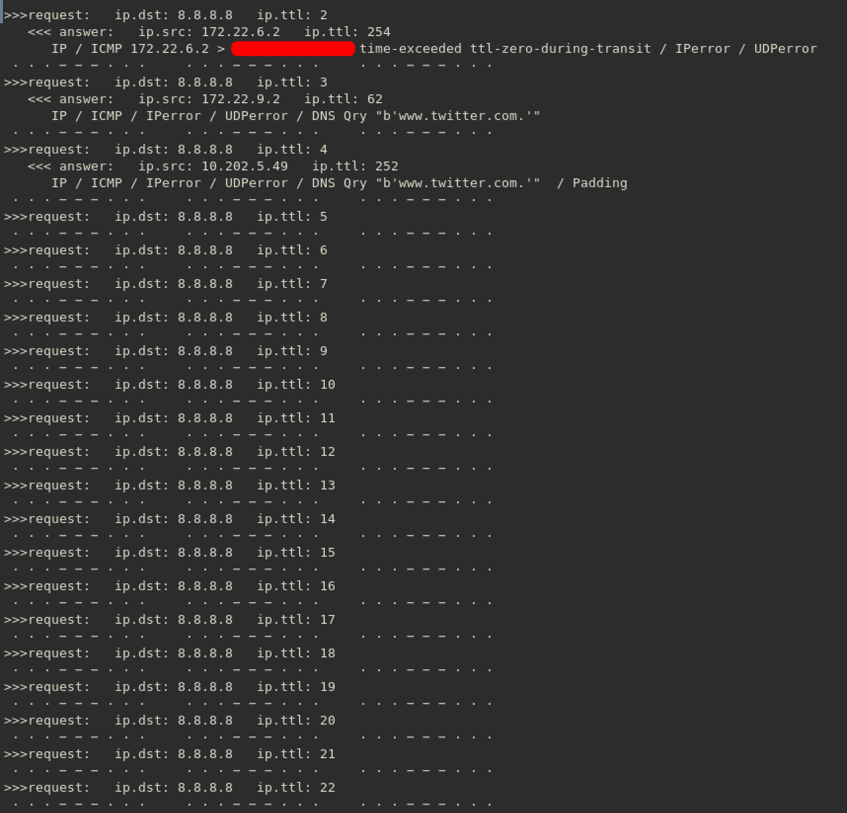 scapy dns over udp 8888 twitter.com
