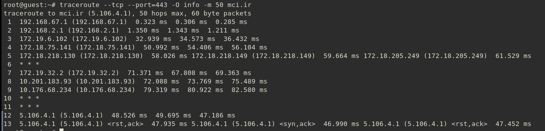 linux repeat traceroute mci tcp 443