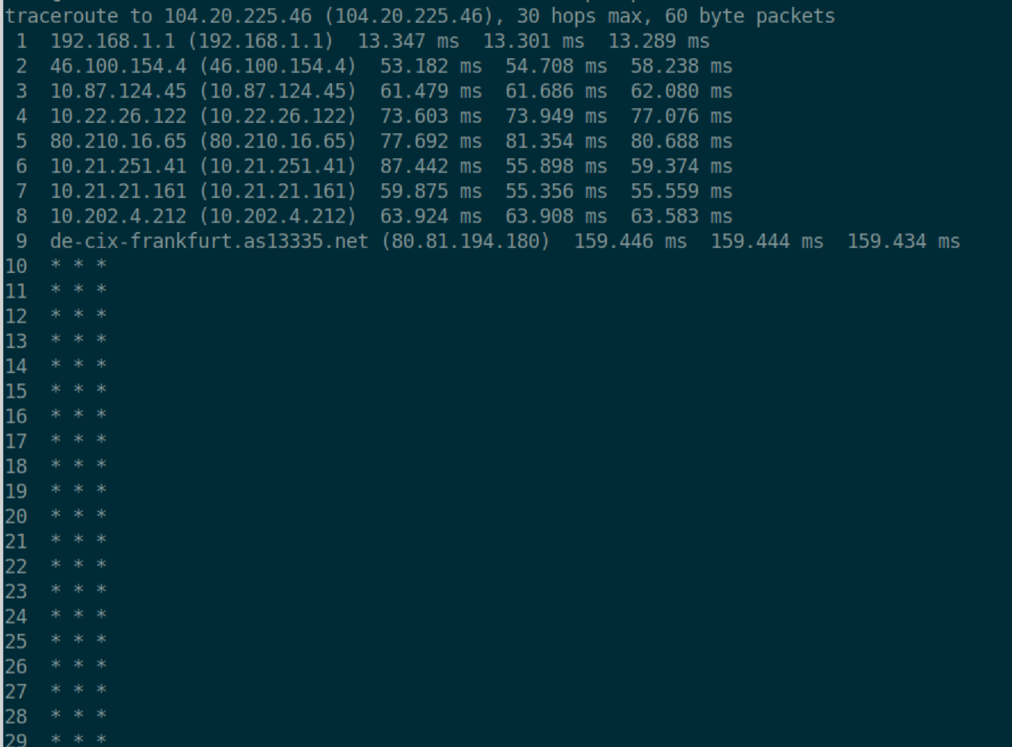 linux traceroute tcp 443 clubhouse api ip tci