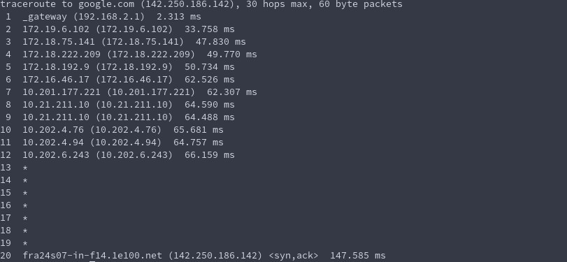 linux traceroute google tcp port 443 1 query and show info