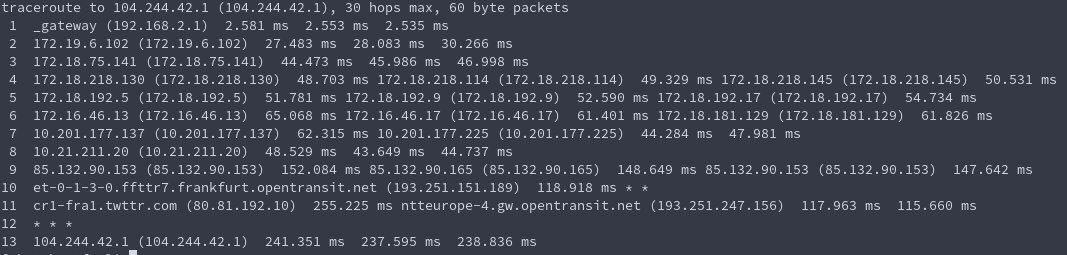 linux traceroute twitter ip