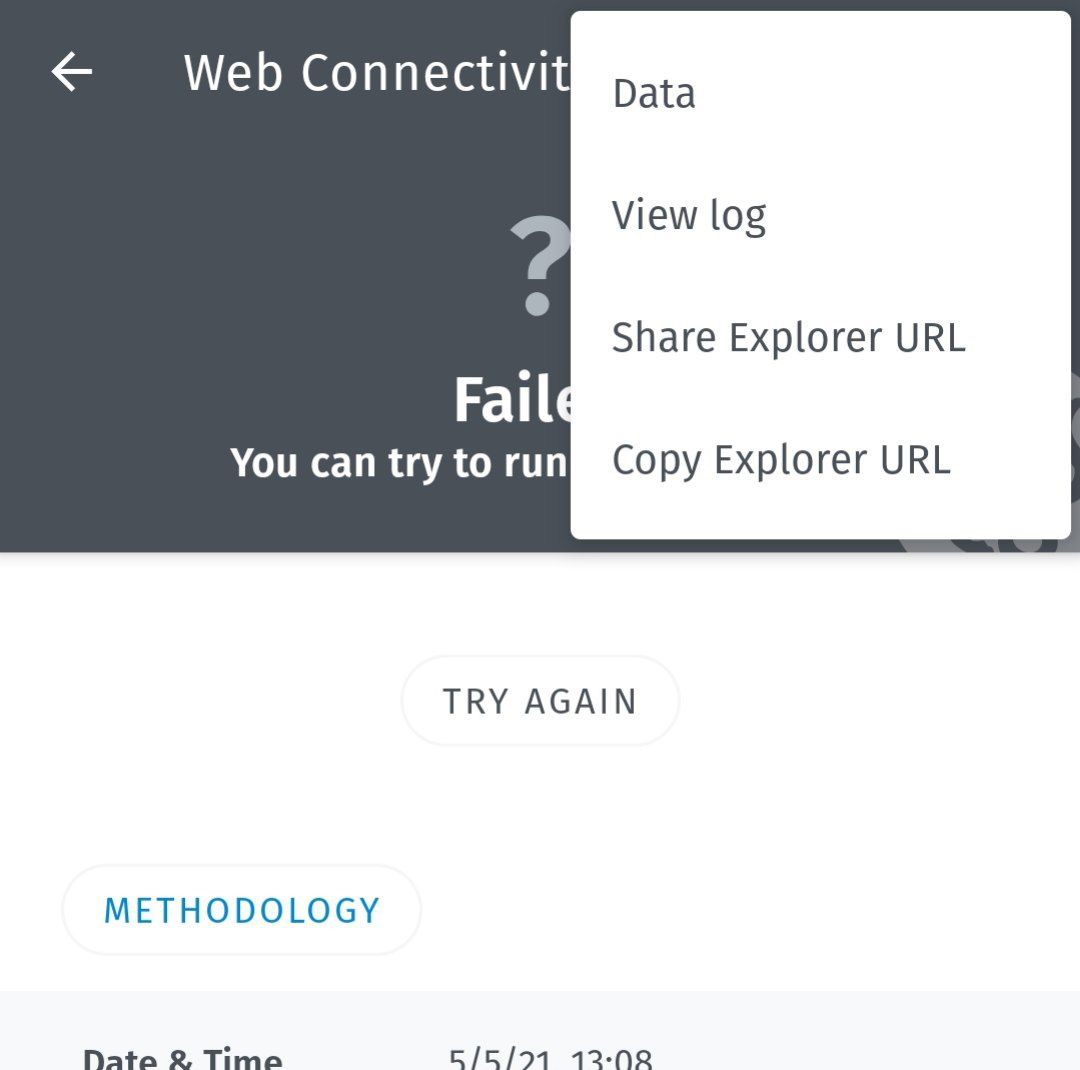 OONI android result menu