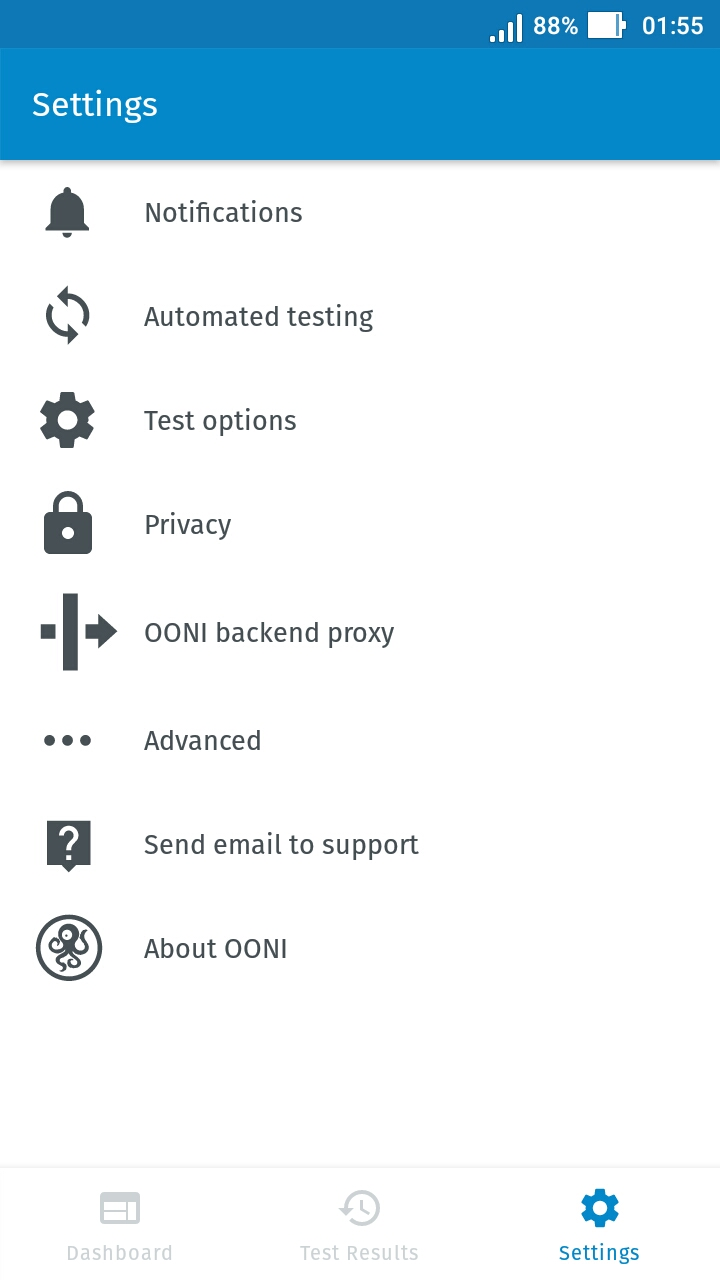 OONI android settings backend proxy